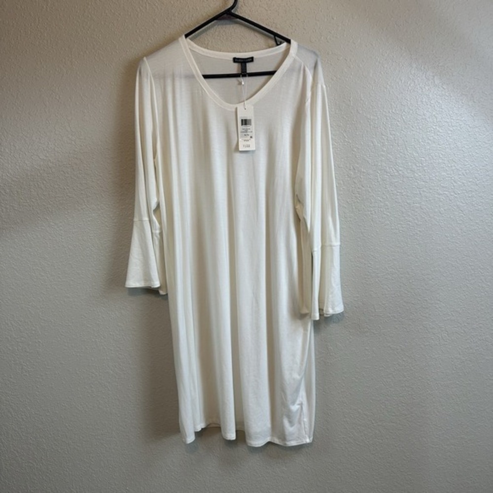 NWT Eileen Fisher Dress Scoop Neck Flared Sleeve‎ Jersey Cream XL Casual Stretch
